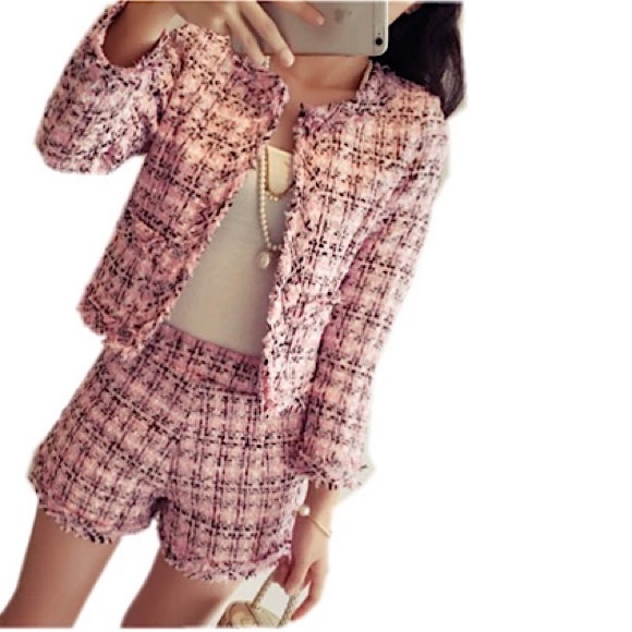 Other - 💜Tweed 2 Piece Set Women Slim Plaid Short